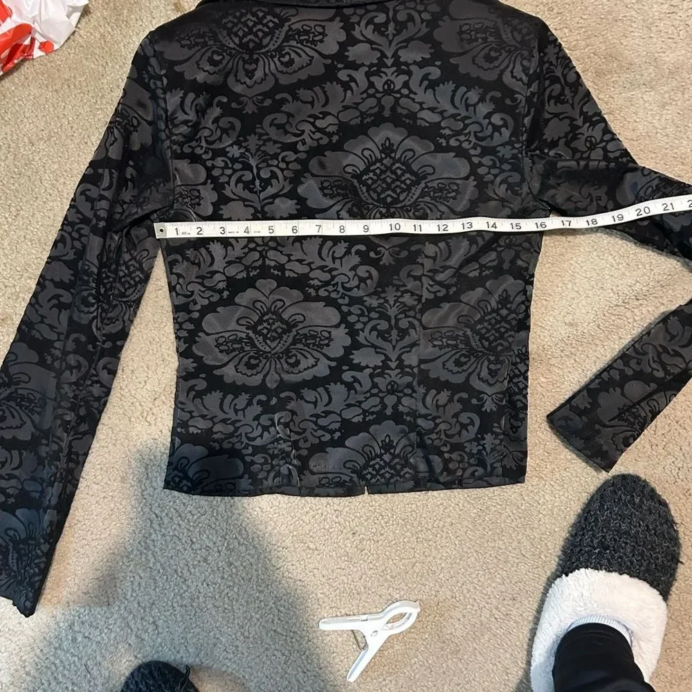 Vintage Wrapper Black Velvet Satin Brocade Floral Patterned Jacket